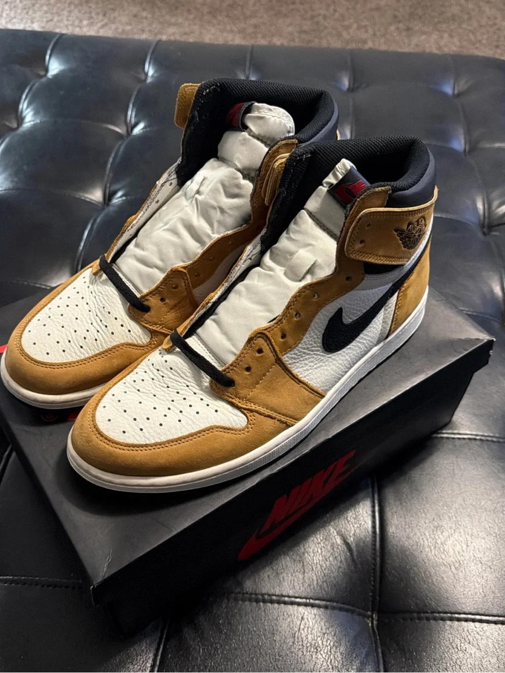 Jordan High-Top Sneakers in Mustard/White/Black